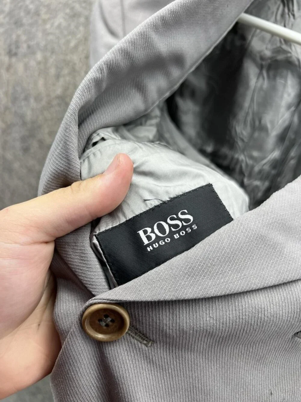 Vintage Hugo Boss Blazer Mens 42R Gray Wool Solid Sport Coat Jacket Made USA